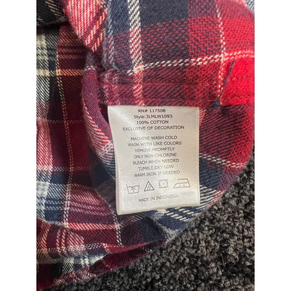Levi's‎ Mens Flannel Western Shirt Red Blue Plaid LS Pearl Snap L 100% Cotton